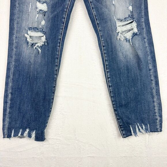 Risen Jeans High Rise Boyfriend Distressed Ankle Size 5/27 Raw Hem Stretch - Picture 4 of 9